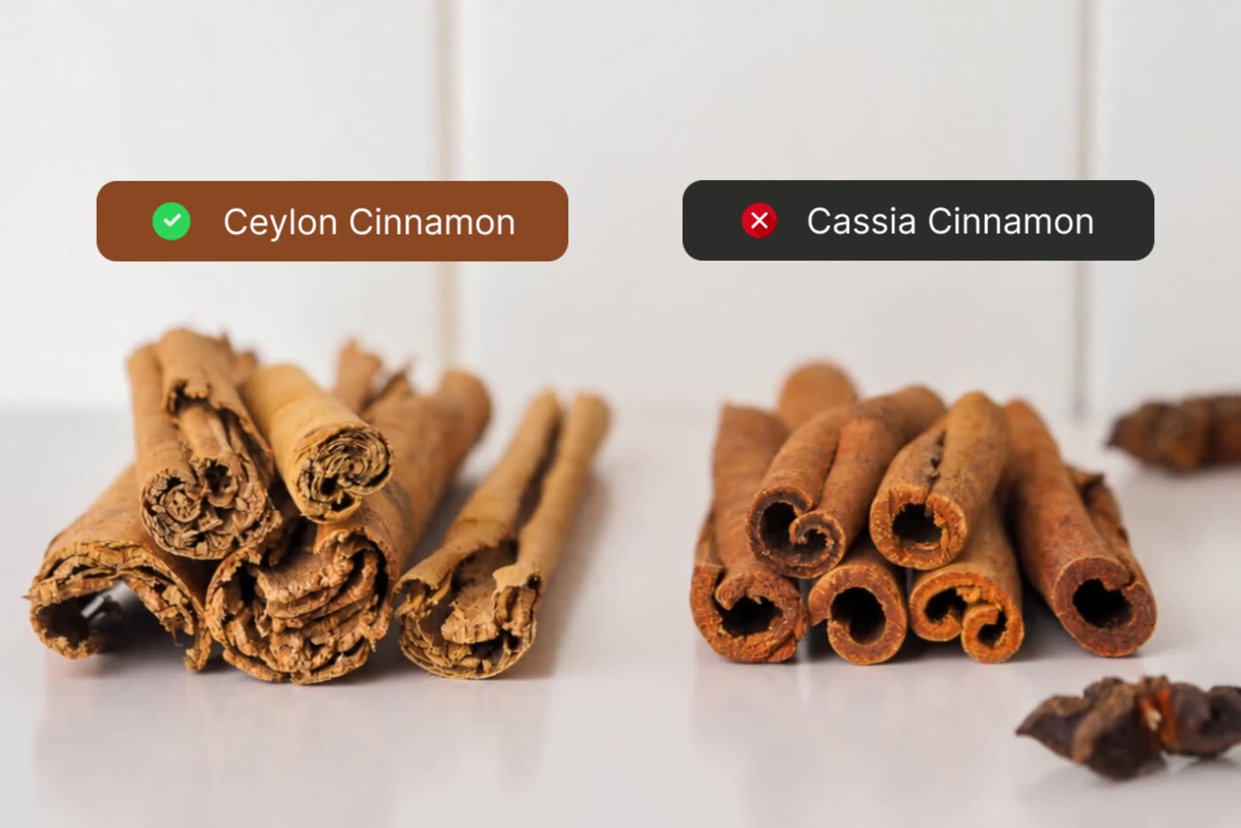 Ceylon cinnamon vs Cassia cinnamon side by side comparison