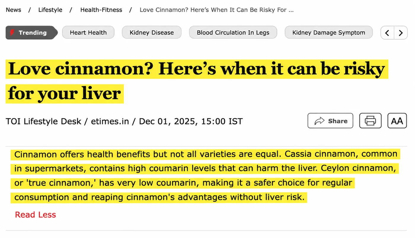 Published research: when regular cinnamon consumption may carry risks