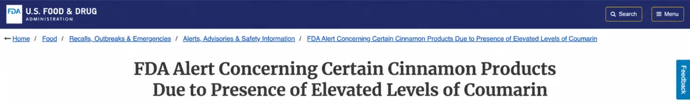 FDA advisory concerning certain cinnamon products and coumarin levels