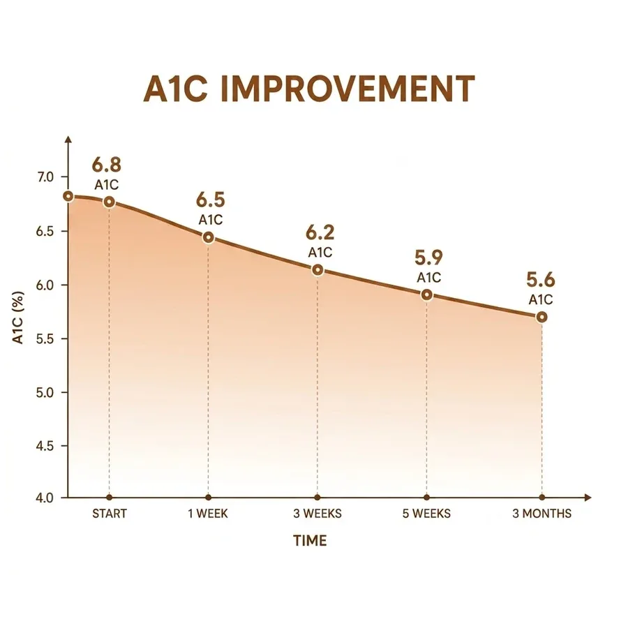 Chart: self-reported A1C changes from start to 3 months among CinnaShield users